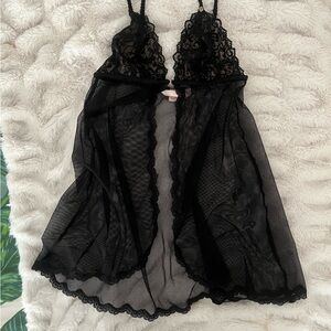 Victoria's Secret Black Sheer Lace Chemise